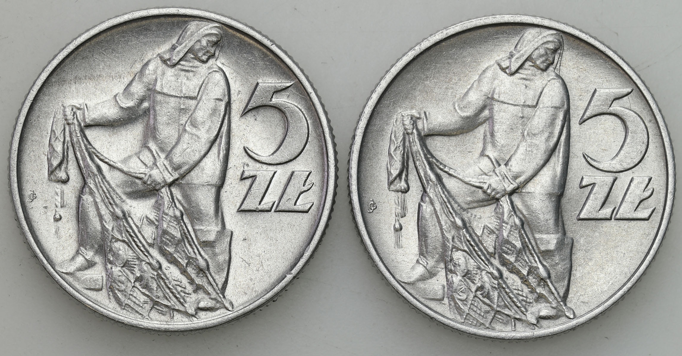 PRL. 5 złotych 1959, 1960, rybak, zestaw 2 monet – PIĘKNE
